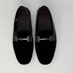 Tod's Black Leather Loafers with Silver Buckle